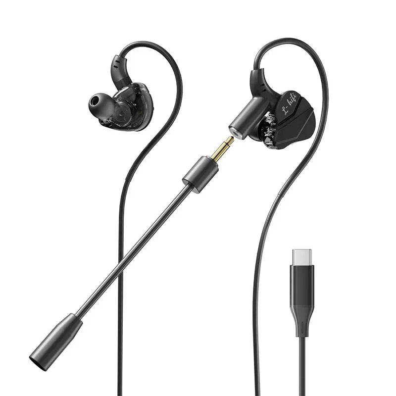 Gaming Gamer Headphone with Dual Microphones Type C&3.5Mm In-Ear Earphones Hifi Stereo Headsets Sport with HD Mic for Samsung