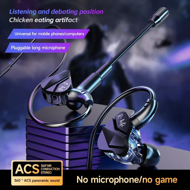 Gaming Gamer Headphone with Dual Microphones Type C&3.5Mm In-Ear Earphones Hifi Stereo Headsets Sport with HD Mic for Samsung