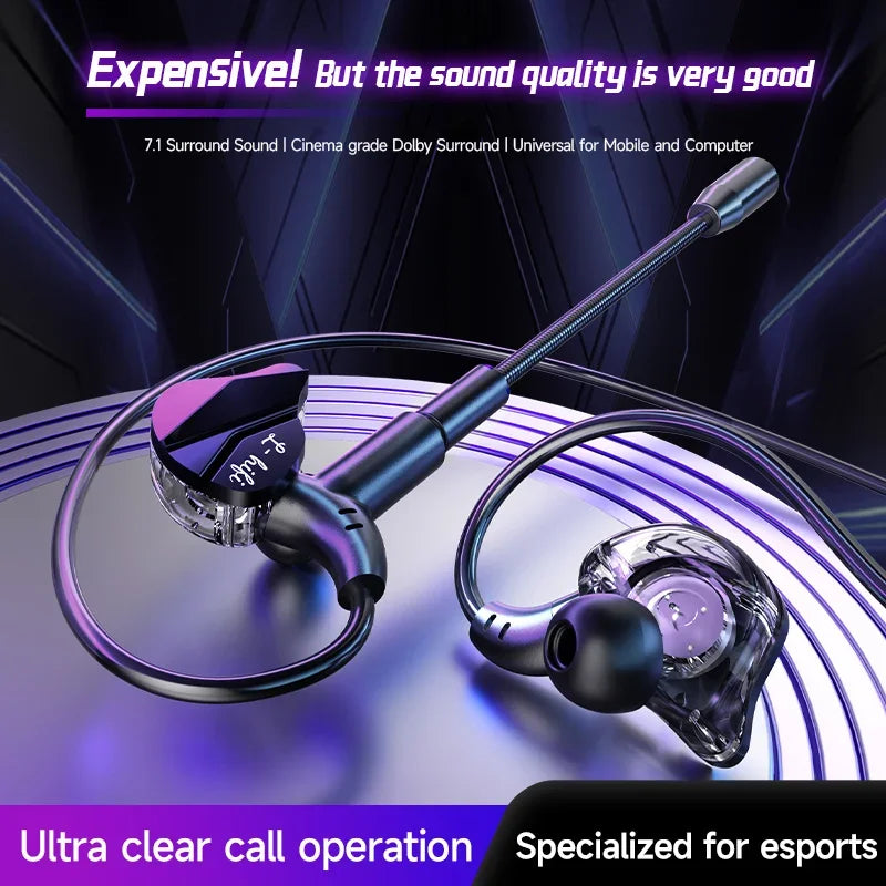 Gaming Gamer Headphone with Dual Microphones Type C&3.5Mm In-Ear Earphones Hifi Stereo Headsets Sport with HD Mic for Samsung