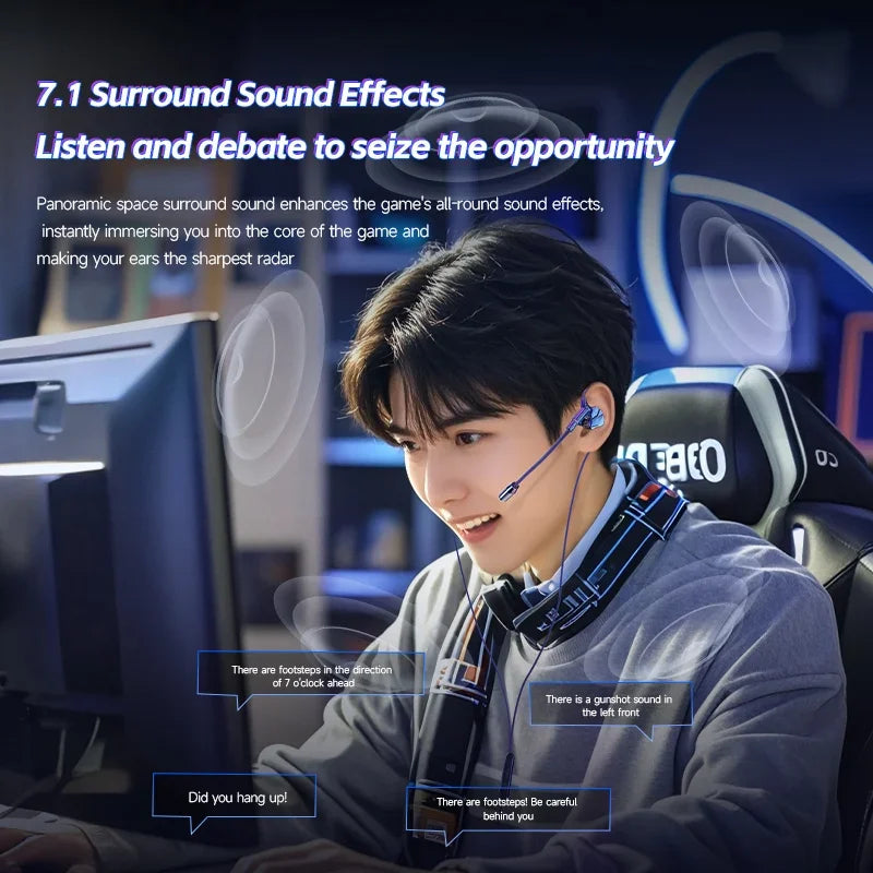 Gaming Gamer Headphone with Dual Microphones Type C&3.5Mm In-Ear Earphones Hifi Stereo Headsets Sport with HD Mic for Samsung