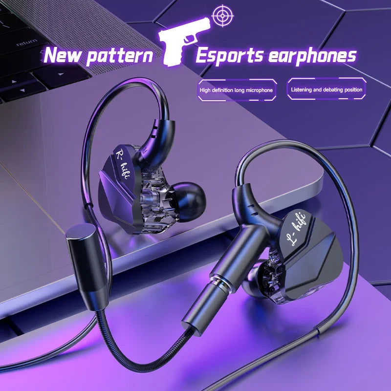 Gaming Gamer Headphone with Dual Microphones Type C&3.5Mm In-Ear Earphones Hifi Stereo Headsets Sport with HD Mic for Samsung